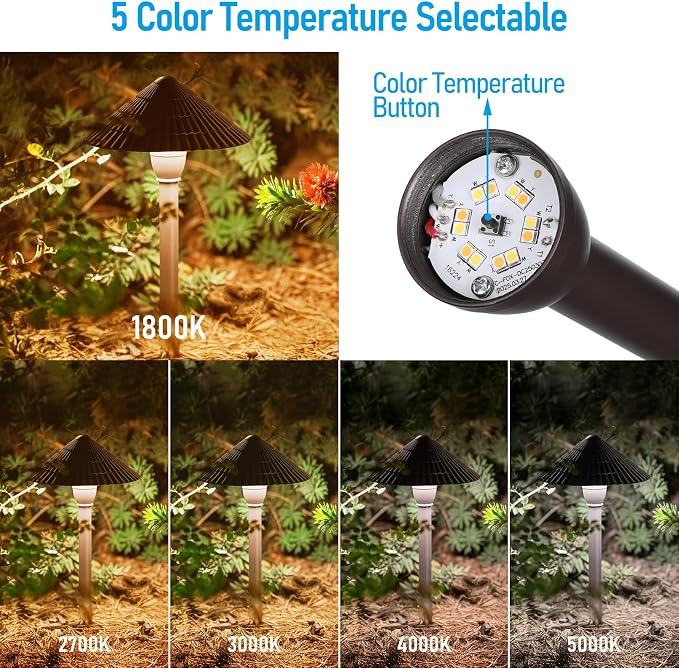 LEONLITE 4-Pack 5CCT LED Low Voltage Landscape Path Lights, 12-24V AC/DC | 3W 120LM, CRI90, ETL Listed, Cast Aluminum, IP65, 1800K/2700K/3000K/4000K/5000K, Wired Pathway Lights, for Yard Lawn
