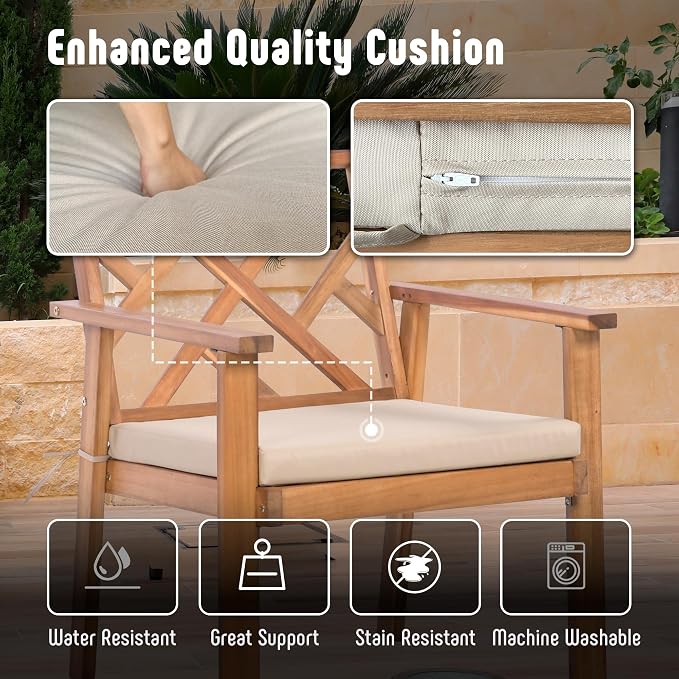 Werph 4-Piece Acacia Wood Outdoor Patio Furniture Set | Patio Sofa Bench and 2 Sofa Chairs with Table & Padded Cushions, Patio Lounge Conversation Set for Balcony Deck Backyard