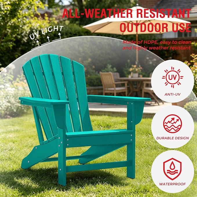 Costaelm Patio Conversation Set, Outdoor Chairs Set of 5 Balcony Firepit Furniture Outdoor Adirondack Round Table and Chair Backyard Furniture Set for Lawn Porch Pool Garden, Turquoise