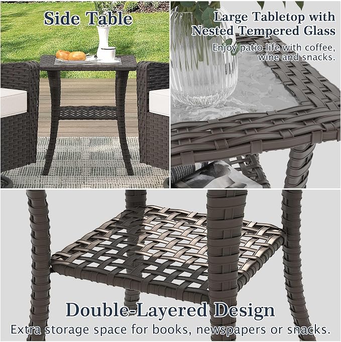 3 Pieces Patio Rocking Chairs, 2 High Back Rattan Furniture Set and Side Table, Outdoor PE Wicker Furniture Set, All Weather Patio Set with Waterproof Cushion for Porch and Deck