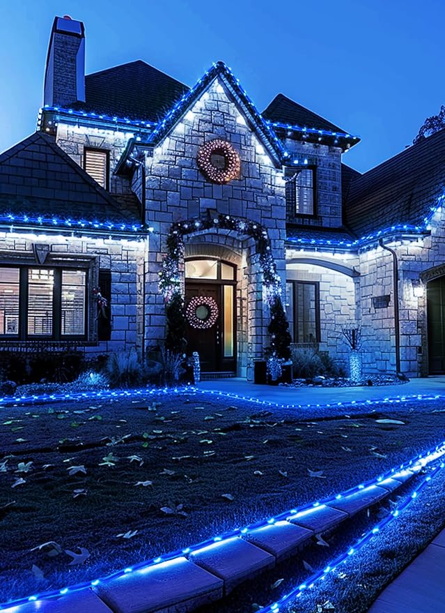 Brightown 39FT 100LED Solar Rope Lights Outdoor Waterproof, Blue | IP65 Solar Powered Fairy Lights with 8 Lighting Modes, Outdoor String Lights for Party Garden Yard Holiday Tree Decoration