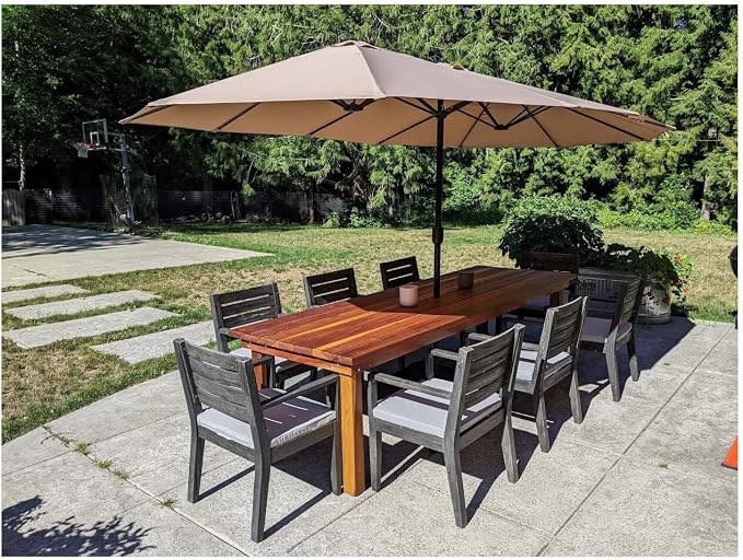 Afuera Living 84" Farmhouse Solid Redwood Patio Dining Table, Natural Heart Stain Finish, Rectangular, Weather Resistant, Durable Outdoor Table for Garden, Backyard, or Outdoor Dining Use
