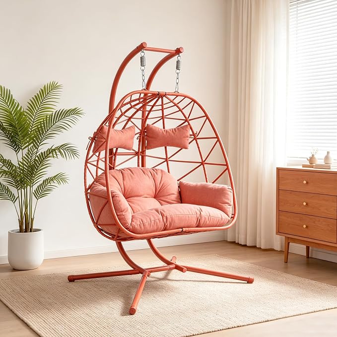 Double Egg-Shaped Hammock Chair, Swing Egg Chair, Wicker Hanging Chair with Removable Washable Cushion