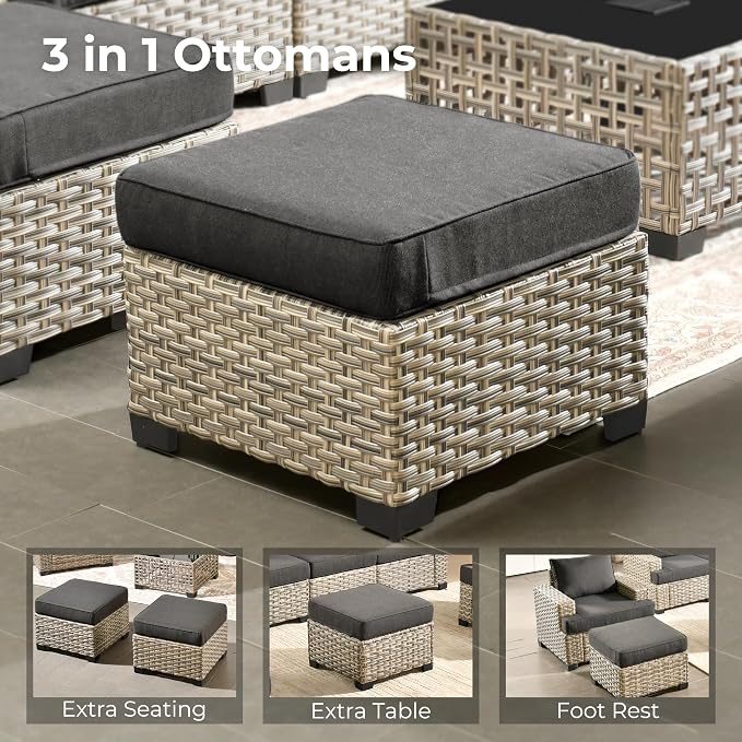 HOOOWOOO Outdoor Sectional Patio Furniture Set,8 Pieces Wicker Conversation Sets,Extra Deep Out Door Sofa Outside Furniture Couch with Swivel Chairs Ottoman,Black