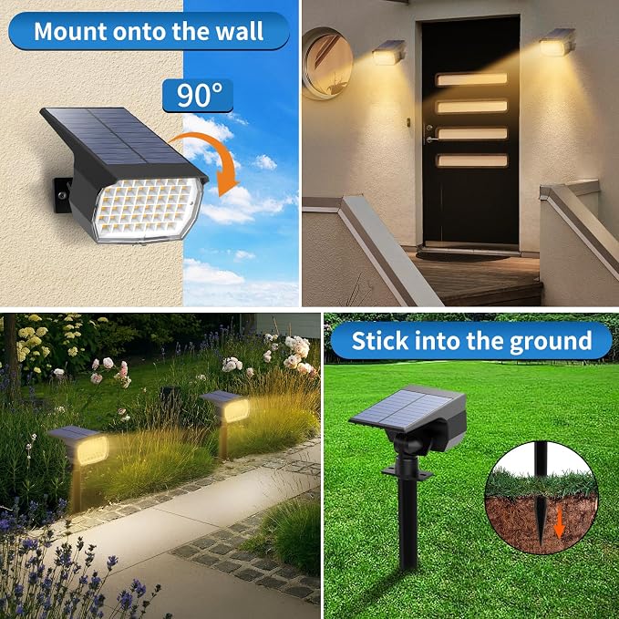 Tadyreal Solar Spot Lights Outdoor 10 Pack, [46 LED/3 Modes] Solar Landscape Spotlights Waterproof, 2-in-1 Auto On/Off Solar Powered Lights for Outside Yard Garden Wall Pathway(Warm White)