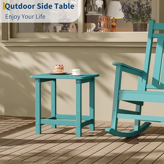 HDPE Adirondack Square Outdoor Side Table,Weather Resistant & Easy Assembly Patio End Tables,Durable Small Patio Table for Beach,Pool,Garden, Balcony, Porch