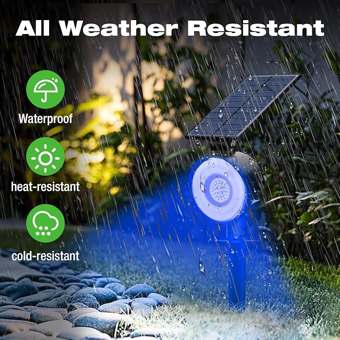 nipify Solar Spot Lights Outdoor Waterproof, Landscape Spotlights | Blue, 2 Pack/53 LED/3 Modes, Adjustable Solar Panels, Auto On/Off, Uplights Lighting for Outside Tree Yard Flag Garden