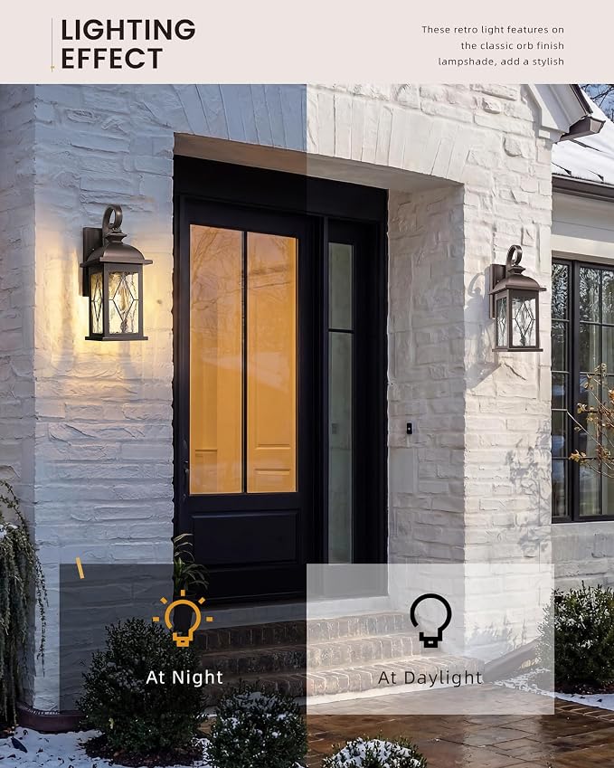 FEMILA Outdoor Wall Light Fixtures, Exterior Waterproof Wall Sconce, 15" Front Porch Lights, Anti-Rust ORB Finish with Hammered Glass, UL Listed, 4FD54B ORB-SD