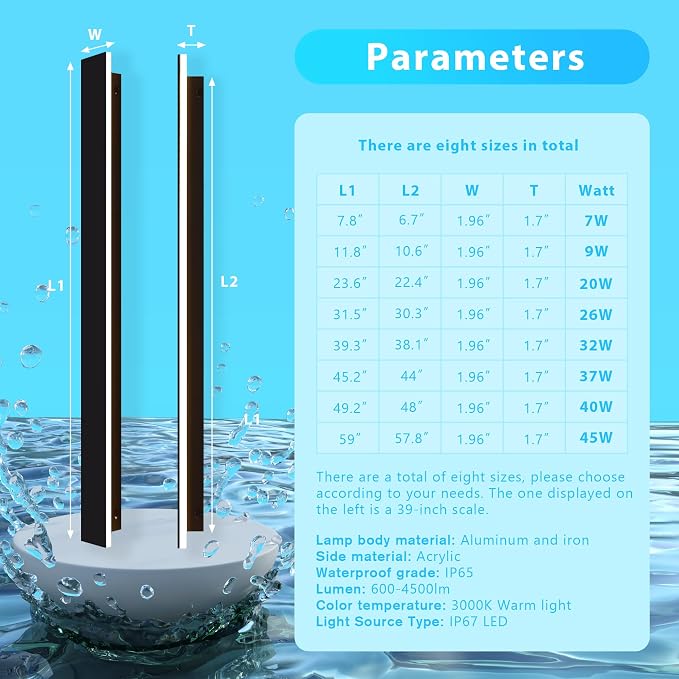 Outdoor Wall Light LED Long Wall Sconce 23.63in Ip65 Waterproof Black Modern Outdoor Lights 3000k 20W Metal Exterior Light Fixture For Porch Light Patio Front Door Yard Garden Villa Living Room