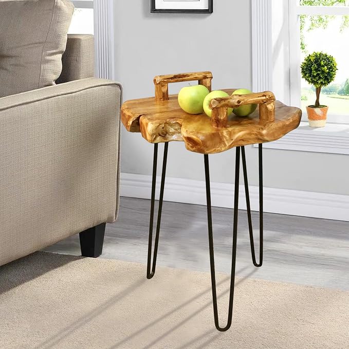 Natural Shape Plant Stand Cedar Wood Tray Table 15.6" x 15.6" x 20" H Vintage Outdoor Coffee Live Edge End Table Solid Rustic Side Tables for Living Room Patio Bedroom Accent Stool Home Décor