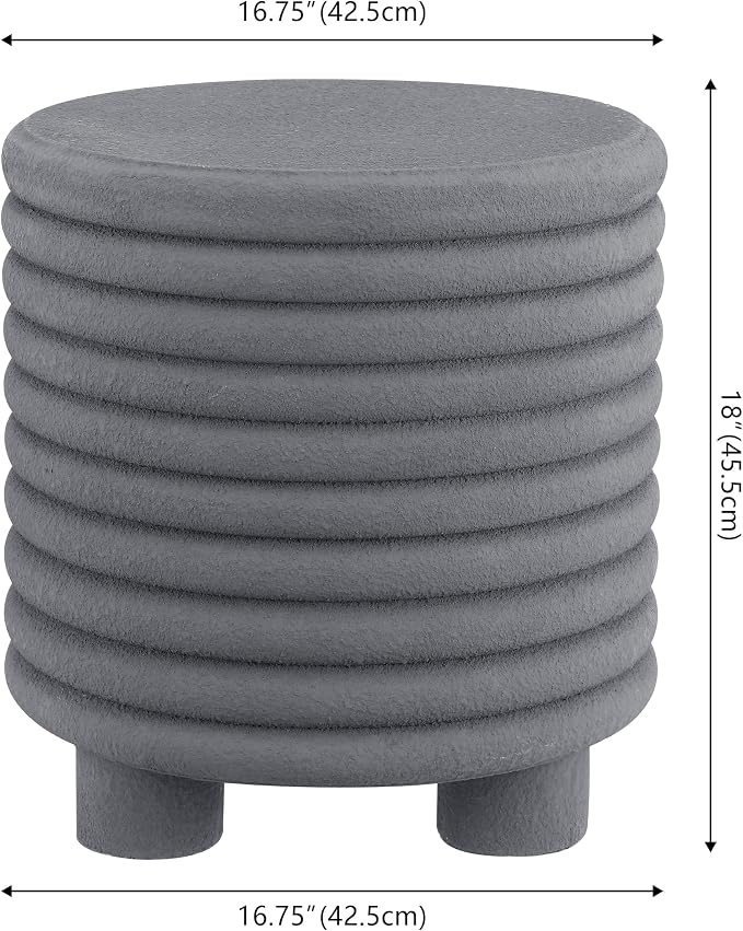 JONATHAN Y Evans Modern Ribbed Drum Outdoor Accent Table, 18" H Weather-Resistant Footed Garden Stool for Patio, Porch, and Living Room, Frosted Gray TBL1107A
