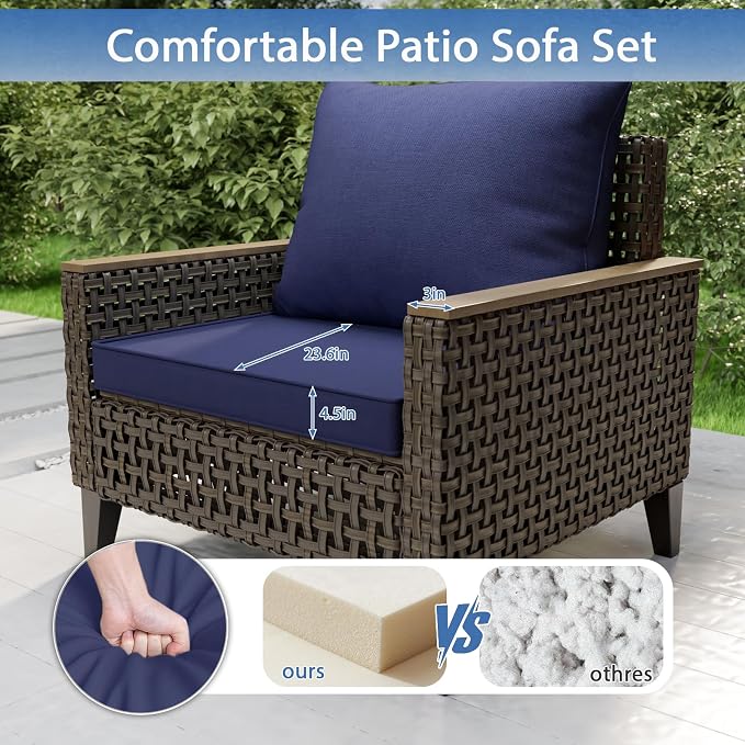 14 Piece Patio Furniture Set, All-Weather Wicker Rattan Outdoor Sectional Sofa Set with High Back and Thick Cushions, Large Conversation Set for Garden, Porch, Poolside, Blue