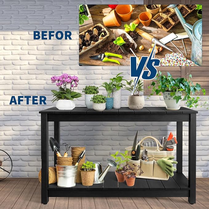 Outdoor Console Table for Patio - 48 Inch 2-Shelf Wood Patio Table with Weatherproof Finish, All-Weather Buffet & Storage Table for Porch, Entryway, Garden