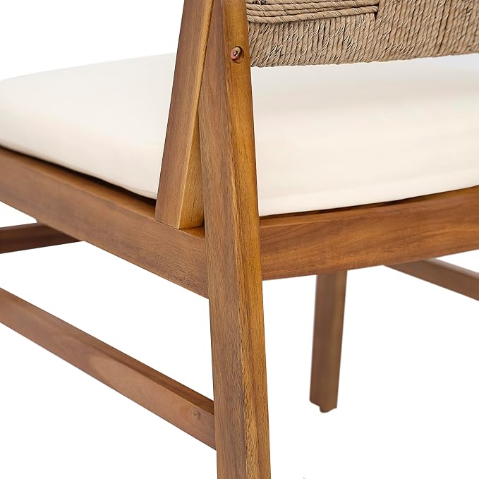 Christopher Knight Home Alan Acacia Wood Patio Dining Set with Bench, Solid Wood Outdoor Dining Table Set for 6, Outdoor Dining Set with Water-Resistant Cushion, Teak+Cream+Brown