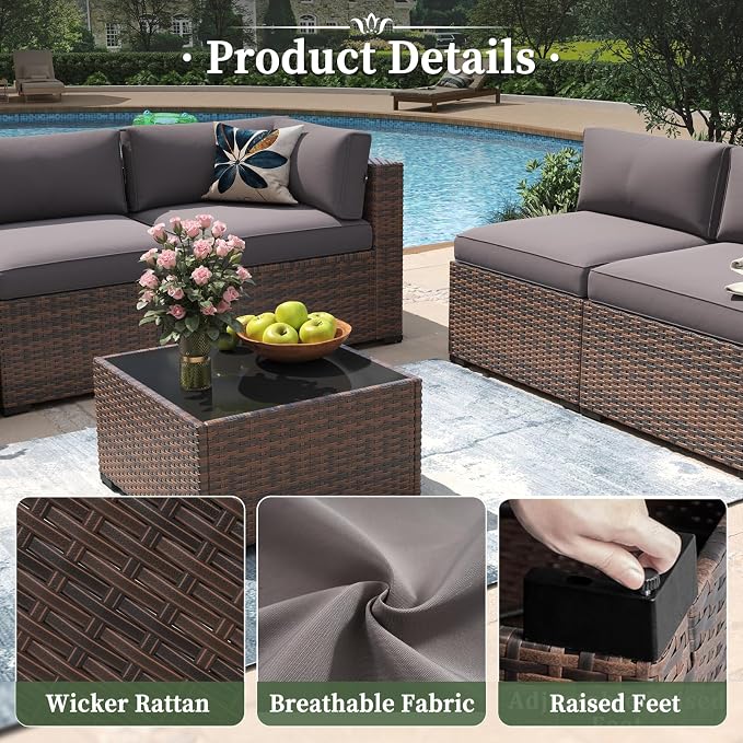 Aoxun 14 Piece Patio Furniture Set Wicker Rattan Patio Conversation Set Outdoor Sectional Sofa Set with Coffee Table and Thickened Cushions, Gray