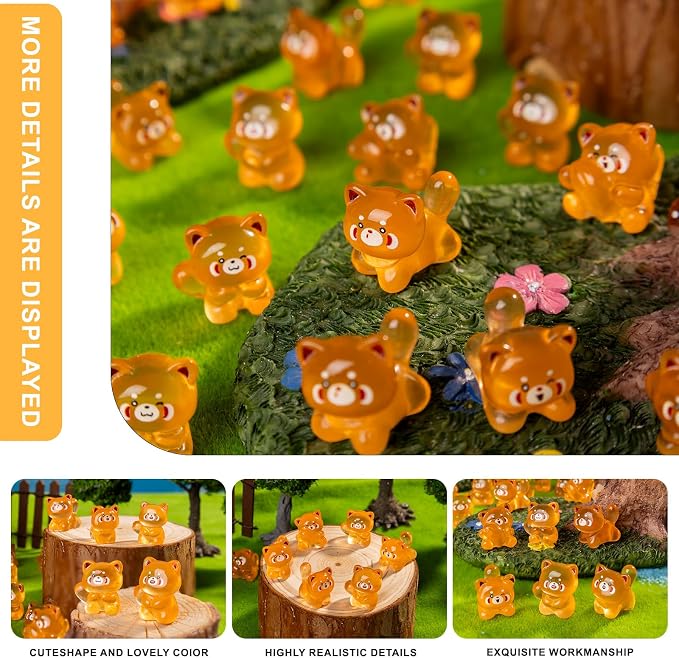 60 pcs Mini Resin Raccoon Many Styles Variety Tiny Luminous Animals Figures Miniature Little Small Animal Figurines Bulk for Micro Fairy Garden Landscape Accessories Hide Crafts Decor Aquarium
