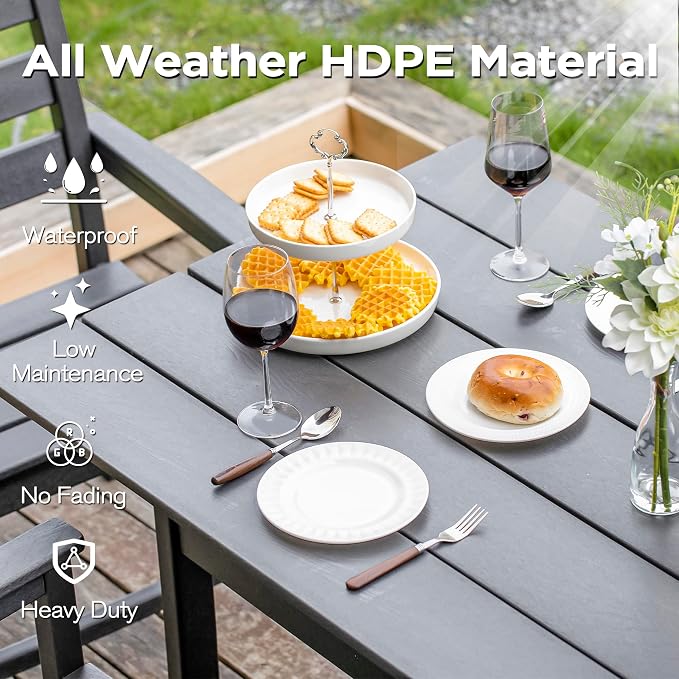 nalone Outdoor Dining Table for 6 - Person, 67"x32" Rectangular Patio Dining Table, All Weather HDPE Dining Table with Umbrella Hole· (Grey, 1 Table)