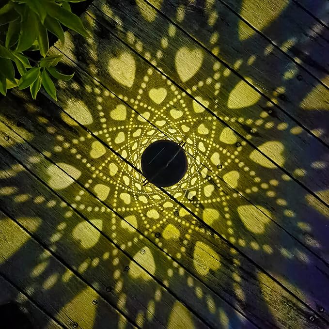 Solar Lanterns Outdoor Hanging Heart Pattern Decor Lantern,Waterproof Hollow Out Metal Decorative Garden Light,Graceful Decoration for Patio,Yard,Landscape,Walkway,Festival