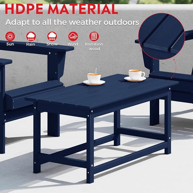 Costaelm Adirondack Conversation Table, HDPE Outdoor Drink Weather Resistant, Outdoor Patio Porch Accent Balcony Table for Pool, Seaside, Backyard, Navy Blue