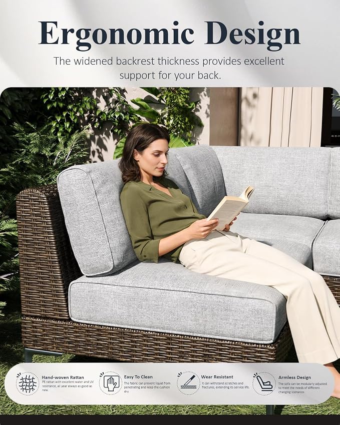 LayinSun 10-Piece Wicker Rattan Patio Furniture Set, Deep Seating Outdoor Modular Sectional Sofa Conversation Set with Thick Cushions for Lawn, Garden
