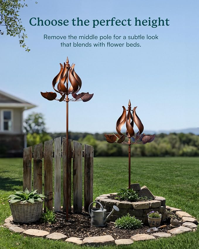 Wind Spinners Outdoor - Large Tulip Metal Wind Spinners with Stake, Garden Windmill Yard Spinner Lawn Decor (24" W x 75" H)