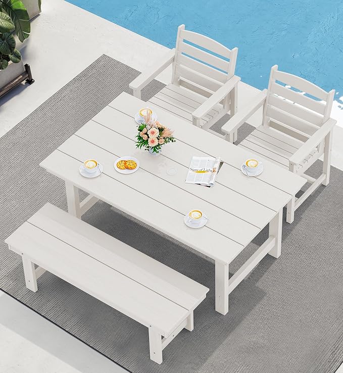 SERWALL Patio Dining Chair Set of 2,All Weather HDPE Dining Chair, White | Outdoor Dining Chairs built to last with 330 lb capacity. Compact 23.4"x23.6"x33.6"H. Weatherproof & easy to clean.