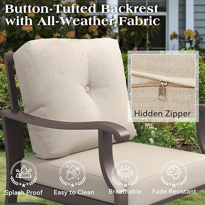 Outdoor Swivel Rocking Chairs, 3 Piece Metal Patio Rocker Chair w/Coffee Table, Aluminum Patio Bistro Furniture Set with 5" Thickened Cushions for Porch, Yard, Balcony, Beige