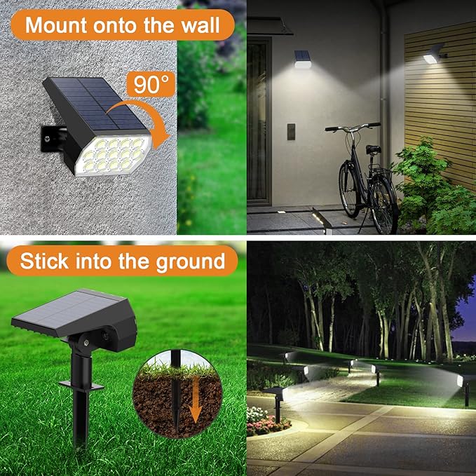 WELALO Solar Spot Lights Outdoor, [2 Pack/65 LED/3 Modes] Solar Landscape Spotlights, Solar Powered Security Lights, IP68 Waterproof Wall Lights for Outsides Walkway Yard Garden Driveway(Cool White) | 3 Lighting Modes, 2 Pack Solar Spot lights for Outs...