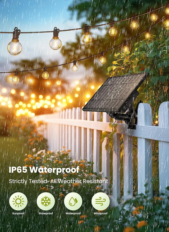 Brightown 208FT Solar String Lights Outdoor, IP65 Waterproof, Remote, Timer | Patio Lights with 100 LED Shatterproof Bulbs, 3 Light Modes, Dimmable, Outside Light for Backyard Porch Yard Party Xmas Decor