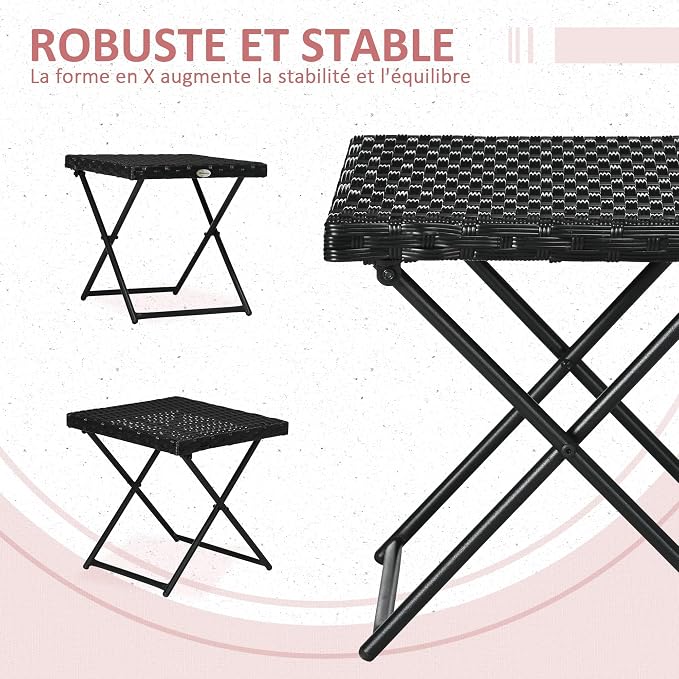 Outsunny Cosy Chic Folding Garden Coffee Table, Dimensions: 40 x 40 x 40 cm, Steel Resin Wicker Imitation Rattan Black