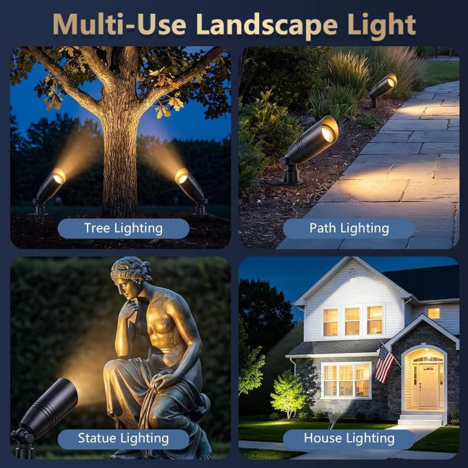 Low Voltage Landscape Spotlights, Aluminum Outdoor Spot Light | Heavy Duty,Without MR16 Bulb,12V Uplights,Waterproof,200°Adjustable, Landscape Lighting for Tree Garden Yard Pathway,6 Pack