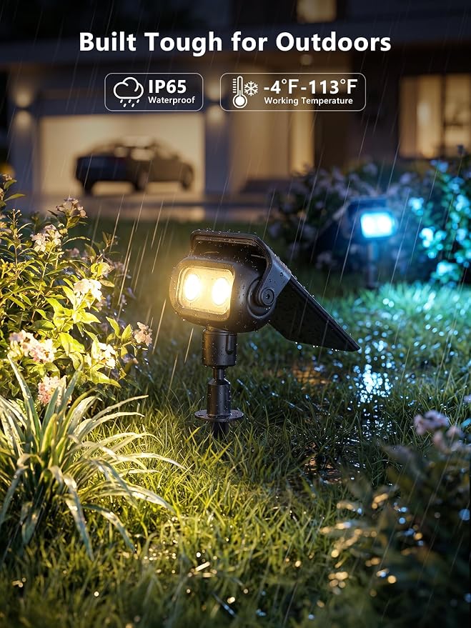 Brizled Smart Solar Spot Lights Outdoor LED Color Changing Landscape Lights | App Control; RGB/ Warm / Cool White Solar Uplights & Landscape Spotlight for Halloween Yard Tree Garden House Exterior