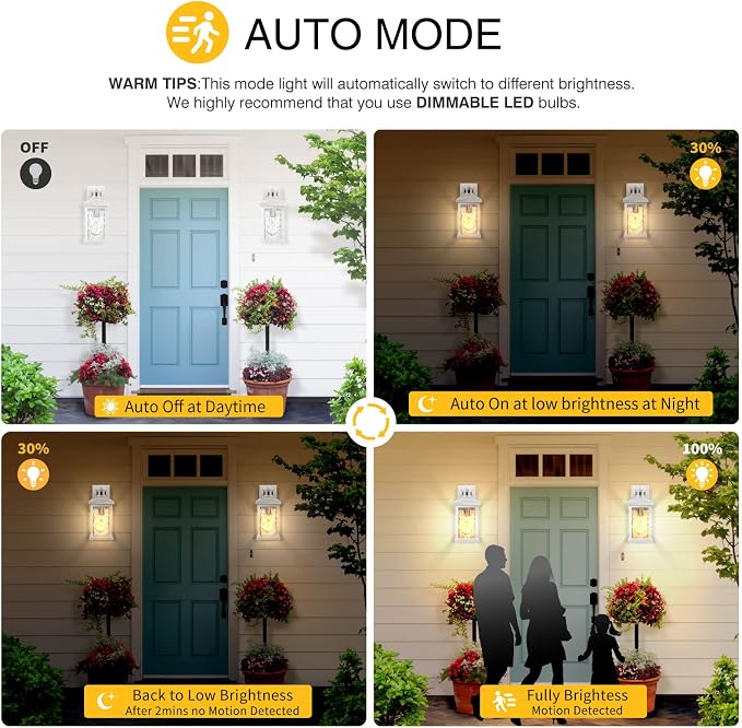 VIANIS Motion Sensor Outdoor Lights, Aluminum Waterproof Porch Lights Outdoor with Water Glass for Porch, Garden, Front Door White Standard Size