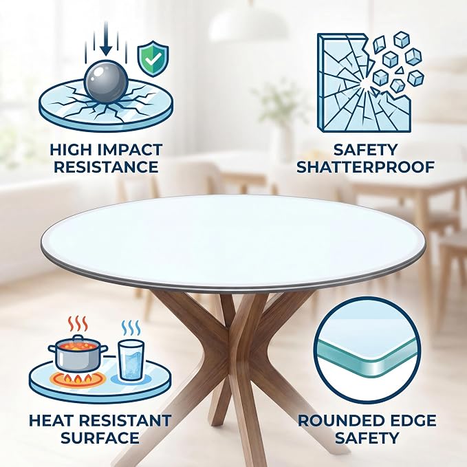 16" Tempered Glass Table Top Round Transparent Table Surface 1/4'' Thick Pencil Polished Edge Multipurpose for Dining, Coffee, Restaurant and End Table (16 inch)
