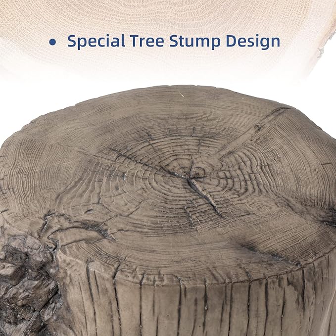 HOMPUS Concrete Outdoor Side TableSet of 2, 2 Piece Tree Stump Modern Round Coffee Table Accent Table Set Plant Stand Faux Wood End Table Garden Stool for Patio,Home Decor, Living Room, Silver Maple