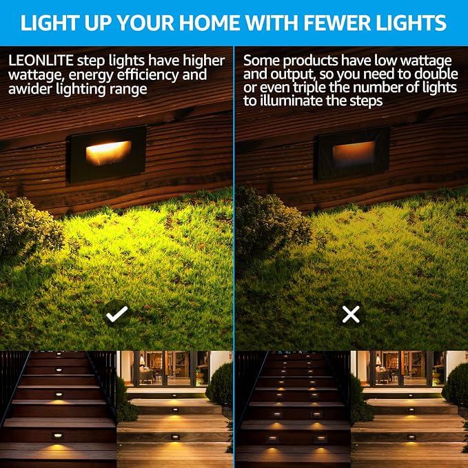 LEONLITE 3-Pack 5CCT 120V LED Step Lights, Horizontal, Oil Rubbed Bronze | 150LM, 5%-100% Dimmable, CRI90, ETL, Indoor Outdoor Stair Lights, Wet Location, 2700K/3000K/3500K/4000K/5000K, Aluminum