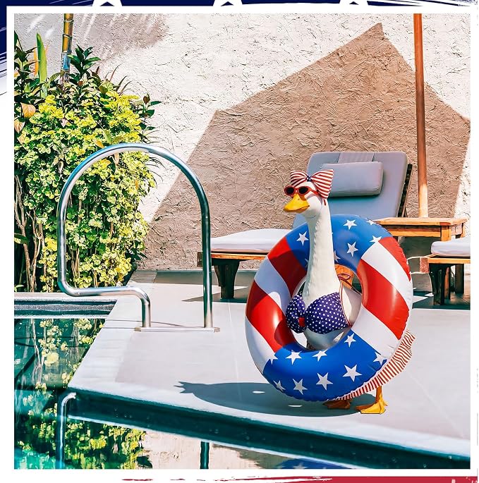 Bikini Porch Goose Outfits with Sunglasses and Swimming Tube for 23" Summer Goose Costume Garden Patio Statue Decor (4th of July)