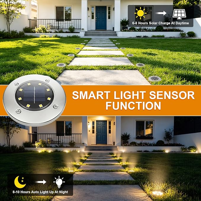 OULONGER 4.6inch Solar Ground Lights 12Packs, Garden Solar Outdoor Waterproof Pathway Bright In-Ground Landscape Lights for Patio, Lawn, Yard, Driveway, Step and Walkway(Warm Light)