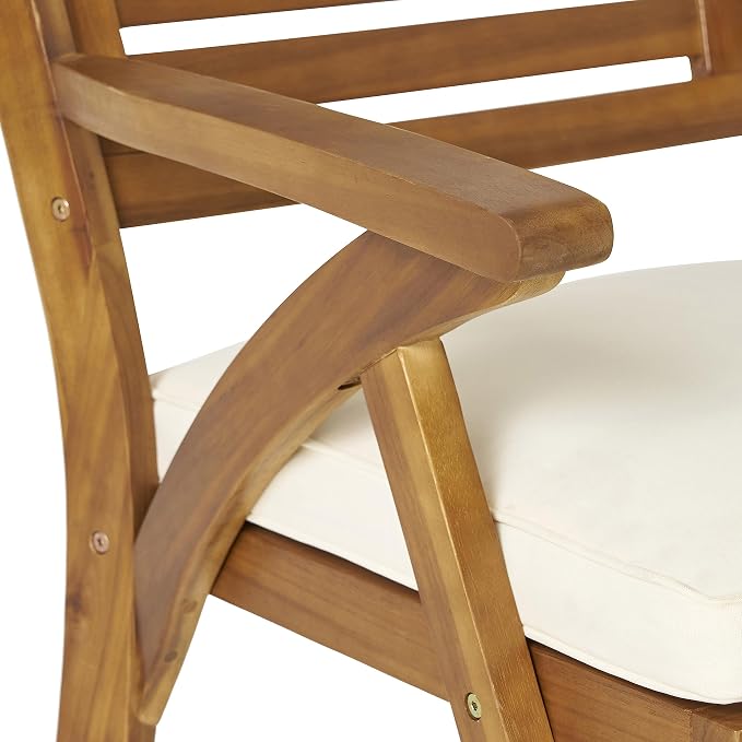 Merax 5 Piece Outdoor Dining Set for 4, Hermosa Acacia Wood Teak Finish Square Table and 4 Chairs with Beige Cushion