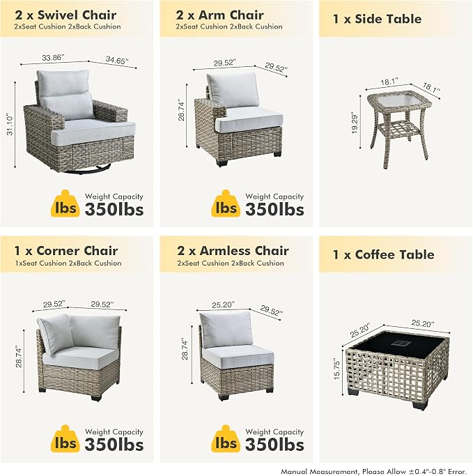 HOOOWOOO Outdoor Sectional Patio Furniture Set,9 Pieces Wicker Conversation Sets L Shaped Couch,Extra Deep Out Door Sofa Outside Furniture with Swivel Chairs,Denim Blue