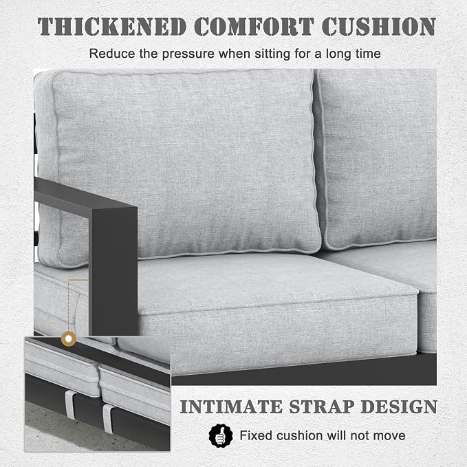 Outdoor Aluminum Furniture Set with Fire Pit Table - 5 Pieces Modern Patio Conversation Sets Metal Sectional Sofa Set