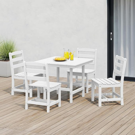 Costaelm Palms 5-Piece HDPE Outdoor Square Patio Dining Table Set with Armless Side Chairs, White