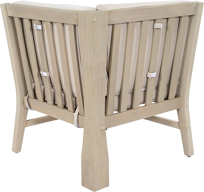 Christopher Knight Home Hugo Acacia Wood Outdoor Patio Furniture Set for 5, V-Shape Patio Sectional Sofa Set with Cushions and Slat Coffee Table, Modern Patio Conversation Set, Light White+Sand