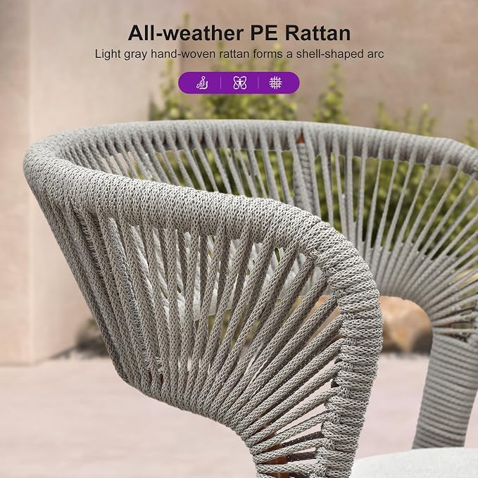 PURPLE LEAF 3 Piece Patio Bistro Set 37.4" Round Table and 2 Chairs All-Weather PE Rattan Wicker Outdoor Indoor Furniture for Backyard Porch Balcony Deep Teak