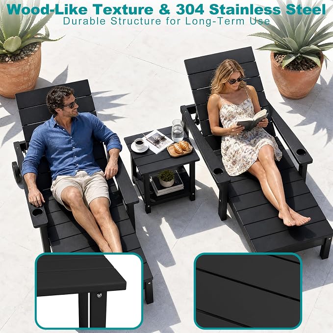 Outdoor Side Table with Storage Shelf, 2-Tier Patio Side Table, HDPE All Weather Outdoor End Tables for Adirondack Chair, Small Patio End Table for Deck Backyard Porch Lawn Poolside, Black