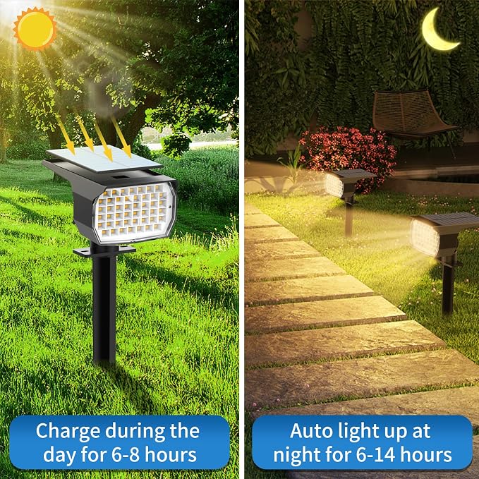 Tadyreal Solar Spot Lights Outdoor 10 Pack, [46 LED/3 Modes] Solar Landscape Spotlights Waterproof, 2-in-1 Auto On/Off Solar Powered Lights for Outside Yard Garden Wall Pathway(Warm White)