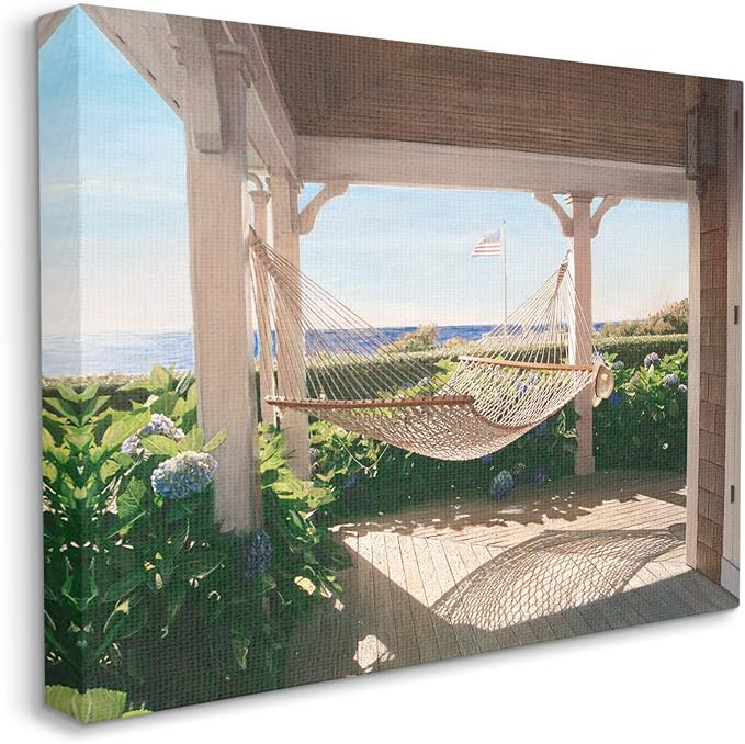 Stupell Industries 'Tranquil Hammock Warm Sunlit Porch Rural'| Canvas Art | Stupell Industries | 48 x 36 Inches, Easy to Hang and Sturdy, Made in USA, by Tom Mielko