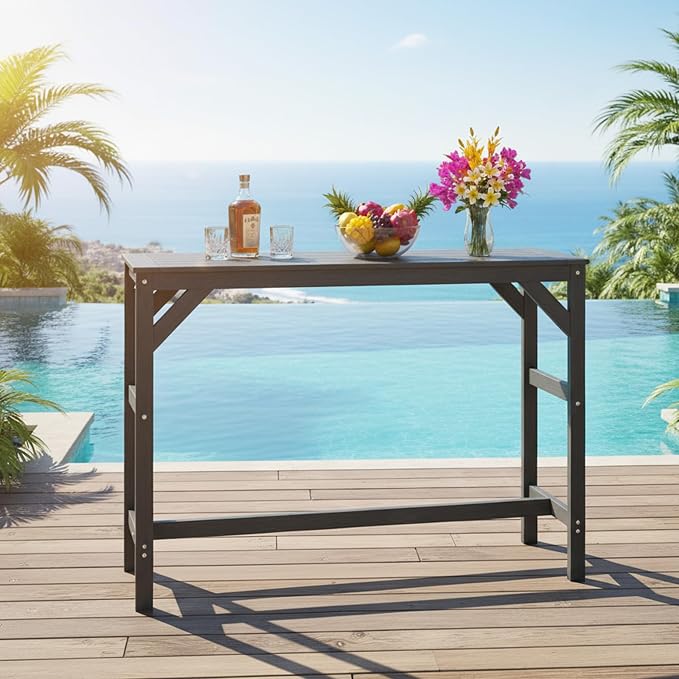 55" HIPS Outdoor Bar Table, All-Weather Patio Bar Counter Height Table, Rectangle Black Bar Height Table for Outside, Garden, Backyard, Balcony, Poolside, Black
