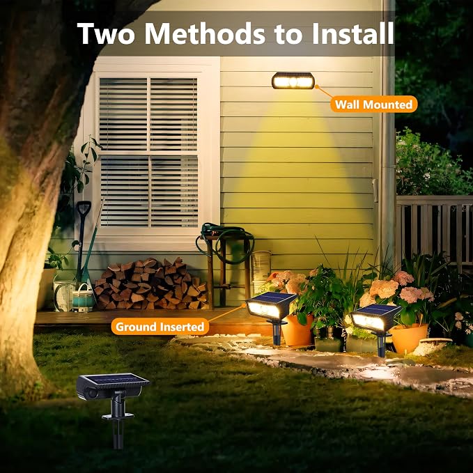 Toodour Solar Spot Light Outdoor, 2 Pack Solar Lights Outdoor with 2 Modes, Waterproof Solar Powered Flood Lights Landscape Lighting for Yard Garden Home Pathway Walkway Outdoor Decor - Warm White