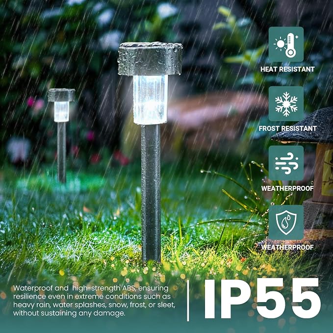 GIGALUMI 24 Pack Solar Lights Outdoor Waterproof,Stainless Steel LED Solar Garden Lights, Outdoor Solar Lights for Yard | Solar Pathway Lights, Solar Garden Lights for Patio, Lawn, Yard and Landscape LED (Cold White)
